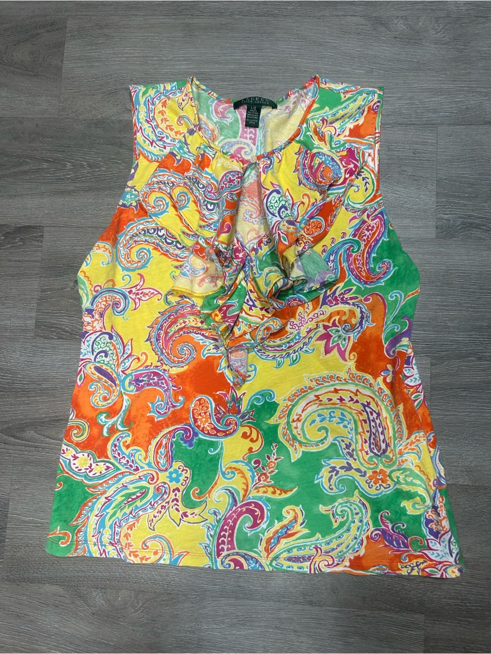 Lauren by Ralph Lauren sleeveless blouse with colorful paisley pattern Sz L